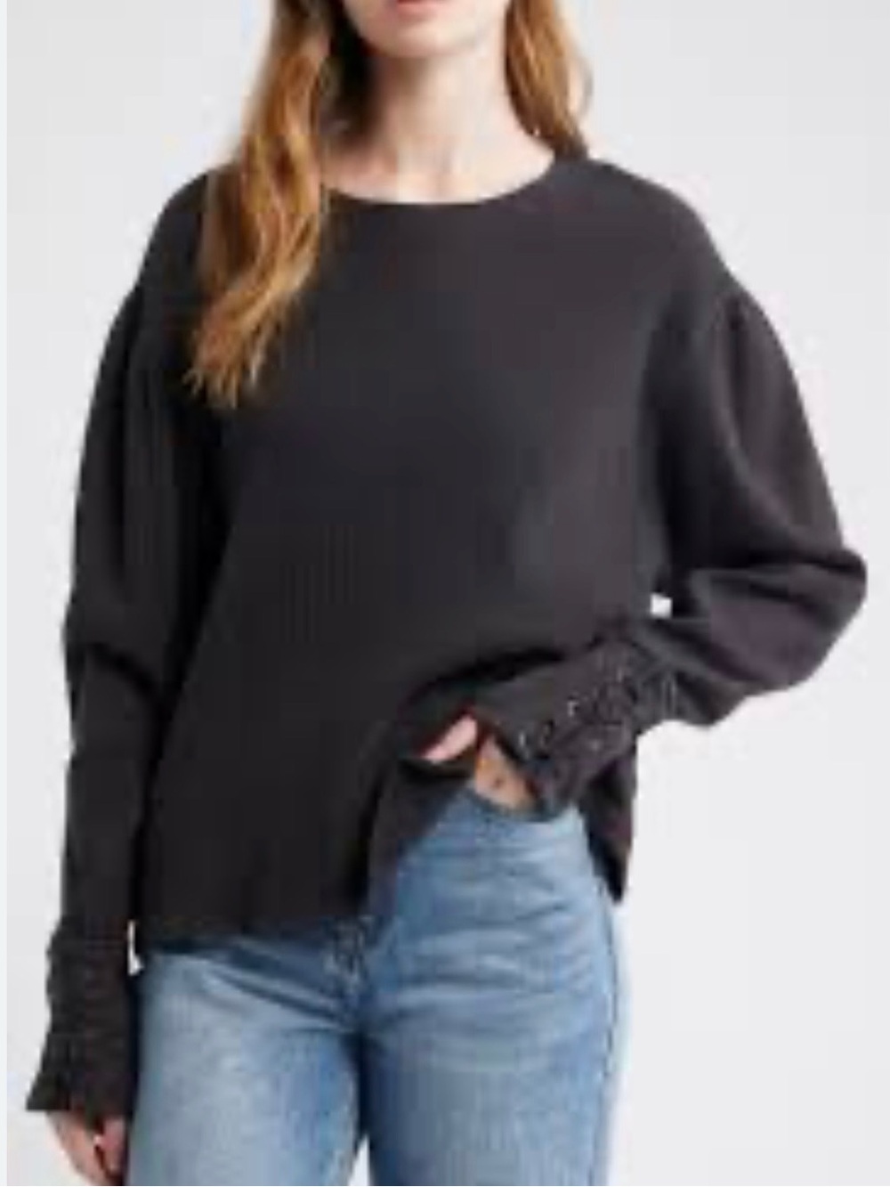 Free People Lapis lace up cuff thermal sweater